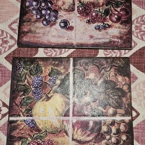 Set of 2 Vintage Pier 1 Imports Tuscany Harvest Fruit Wall Art Decor Plaques